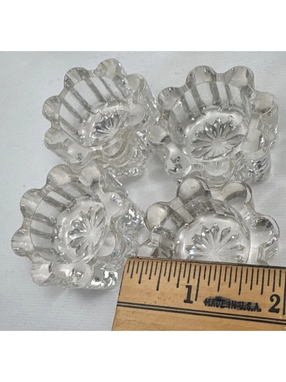Clear Glass Floral Salt Cellars Set 4 Adorned Starburst Design Vintage